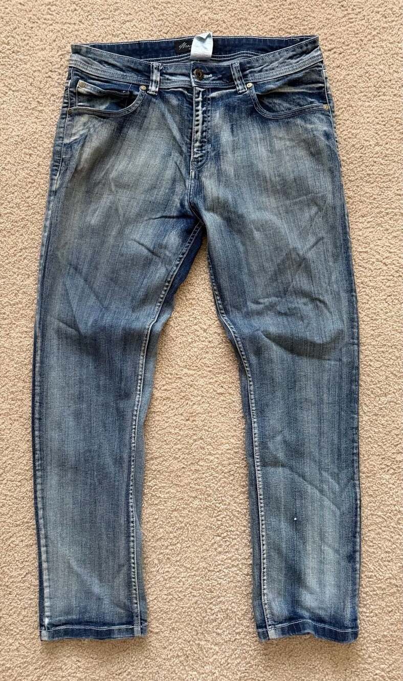 Marc Ecko Cut & Sew Distressed Blue Denim Jeans 34x30